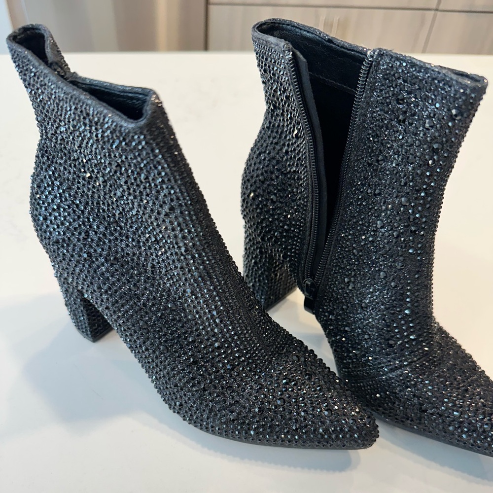 Elegant Black Rhinestone Ankle Boots